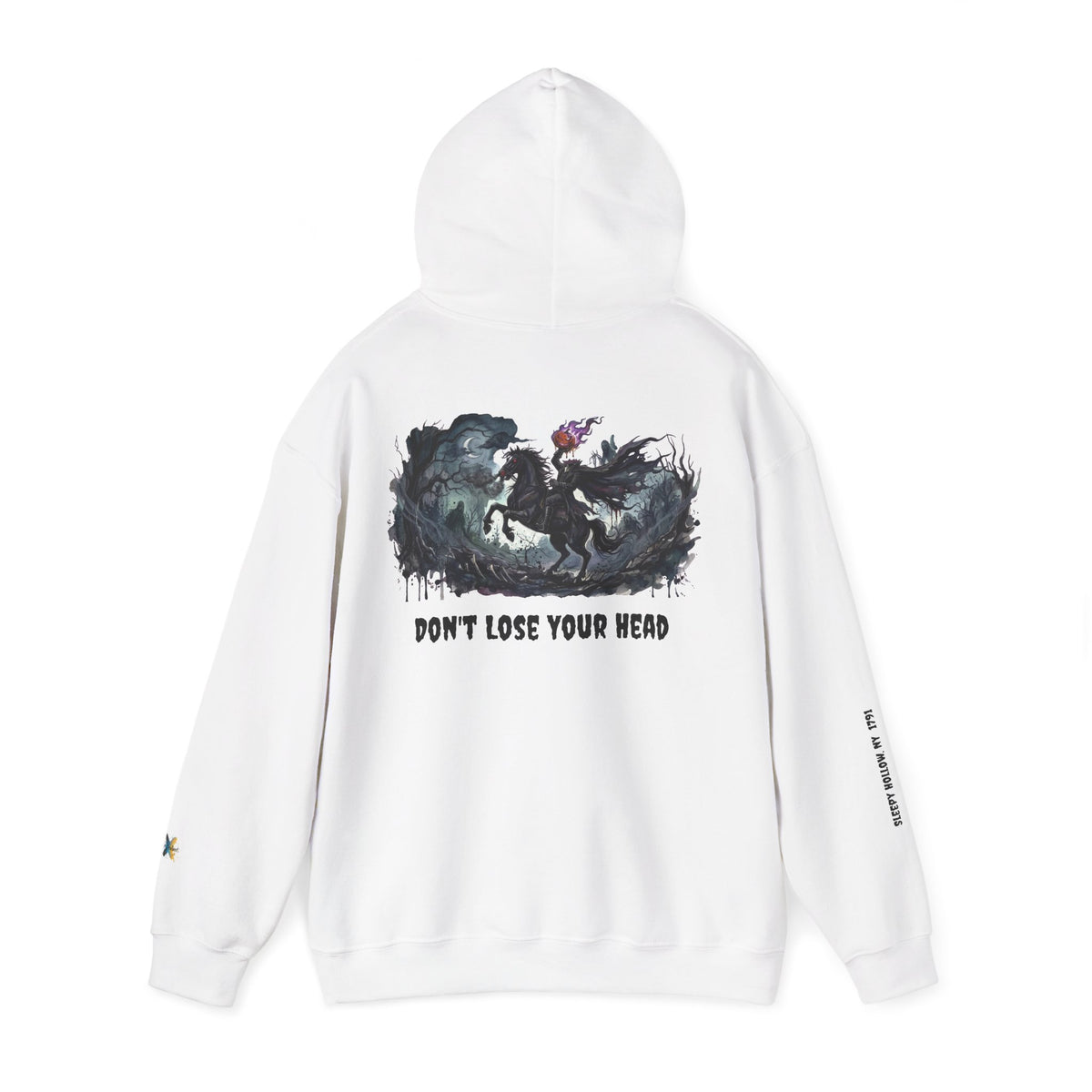 Don't Lose Your Head, Sleepy Hollow Headless Horseman Adult Halloween Hoodie Front & Back Design