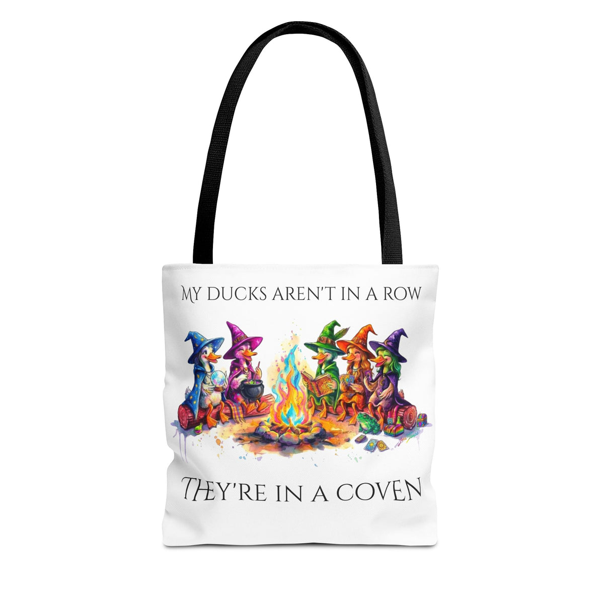 My Ducks Aren't in a Row, They're in a Coven, Colorful Magical Witchy Tote Bag