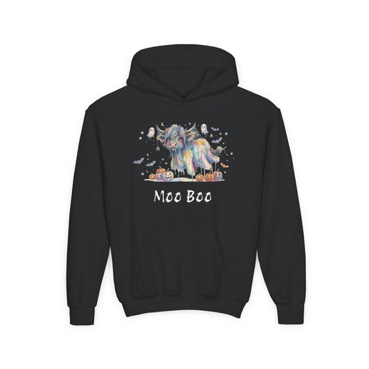 Moo Boo Highland Cow Ghost Kid's Hoodie