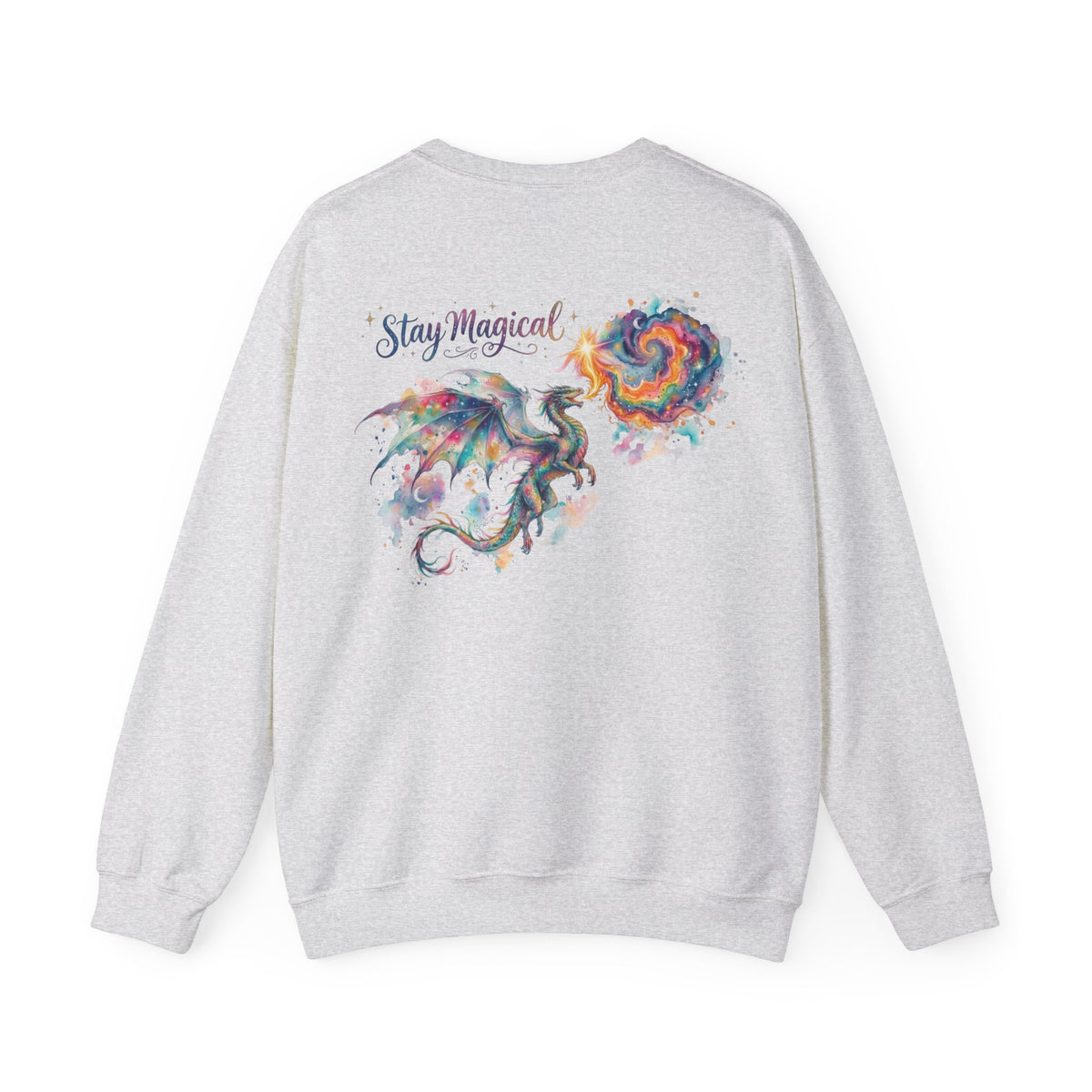 Stay Magical, Colorful Fantasy Dragon Adult Sweatshirt, Front & Back Design