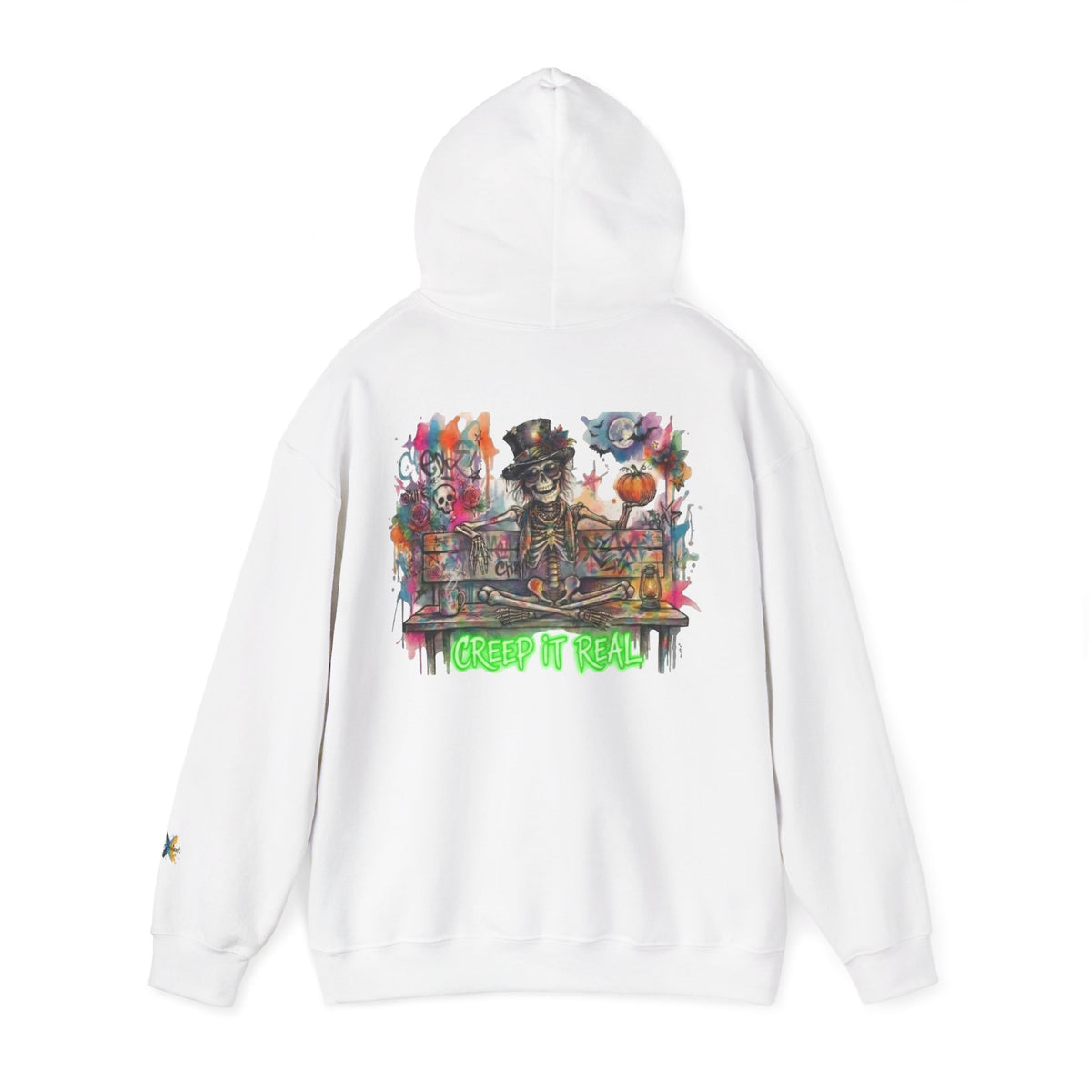 Creep It Real, Happy Skeleton Adult Hoodie, Front & Back Design