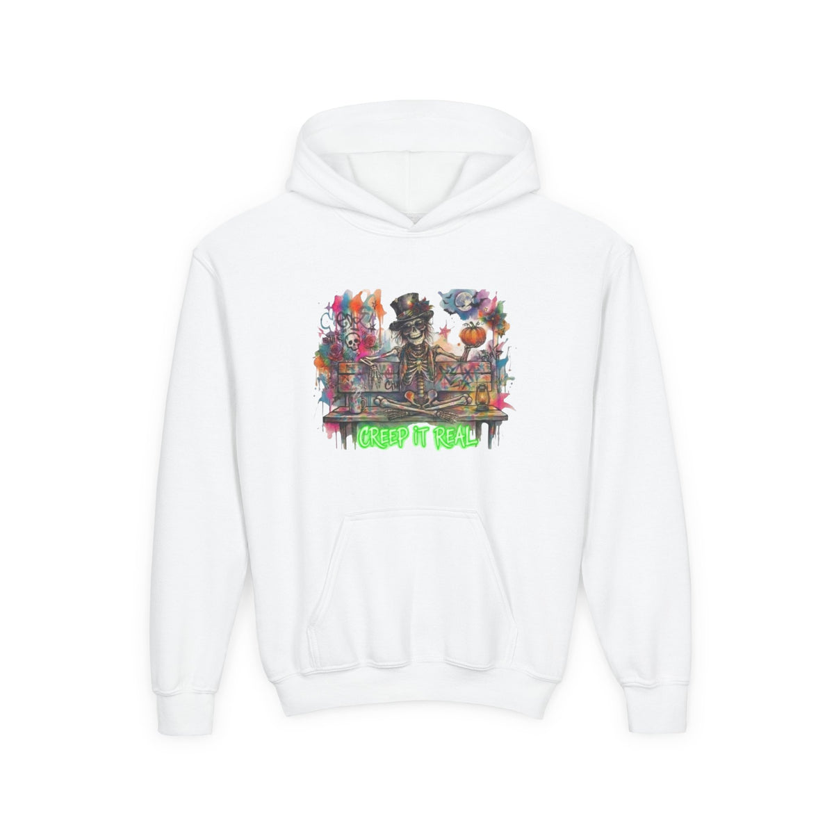 Creep It Real, Happy Skeleton Kids Hoodie
