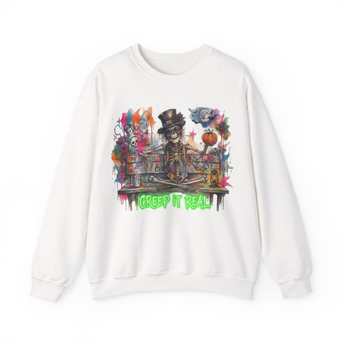 Creep It Real, Happy Skeleton Adult Sweatshirt