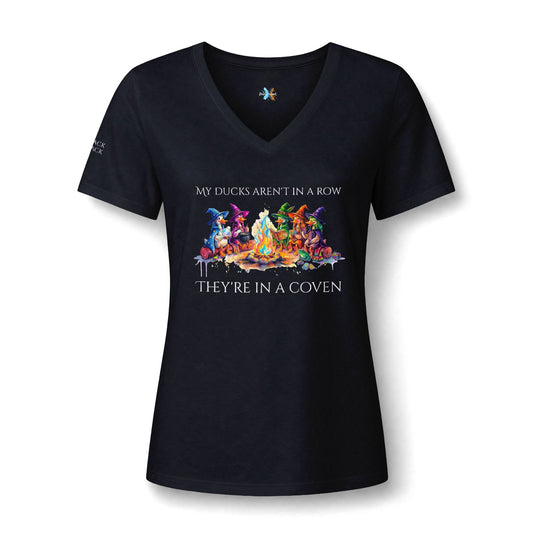 My Ducks Aren't in a Row, They're in a Coven, Colorful Magical Witchy Women's V-Neck T-Shirt
