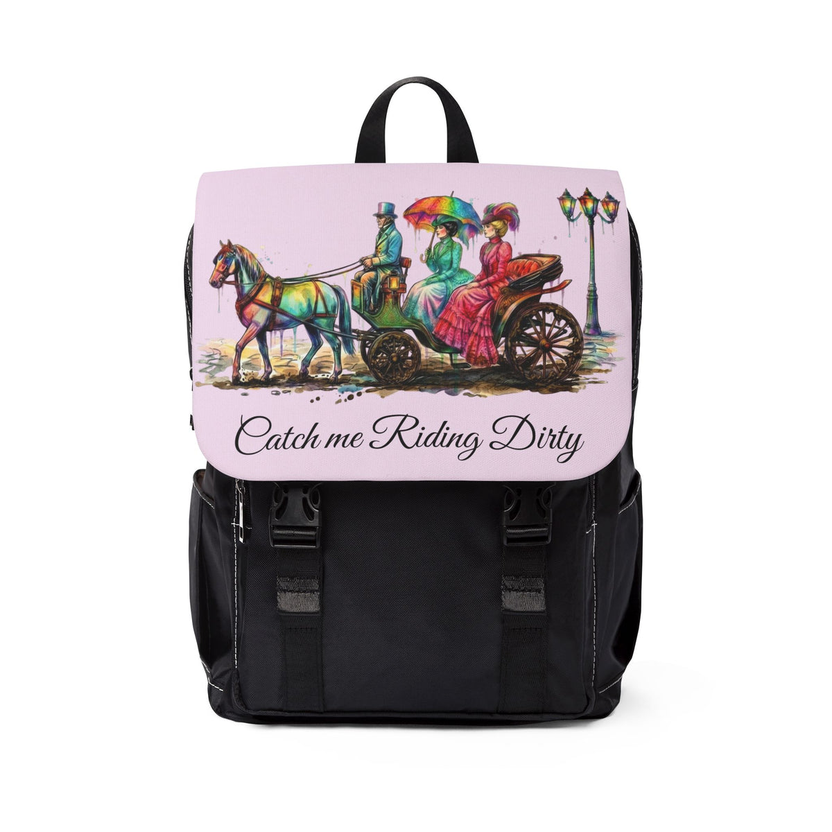 Catch Me Riding Dirty Victorian Carriage Backpack | Funny Watercolor School Supplies | Witty Humor Bag | 90's Nostalgia Back to School